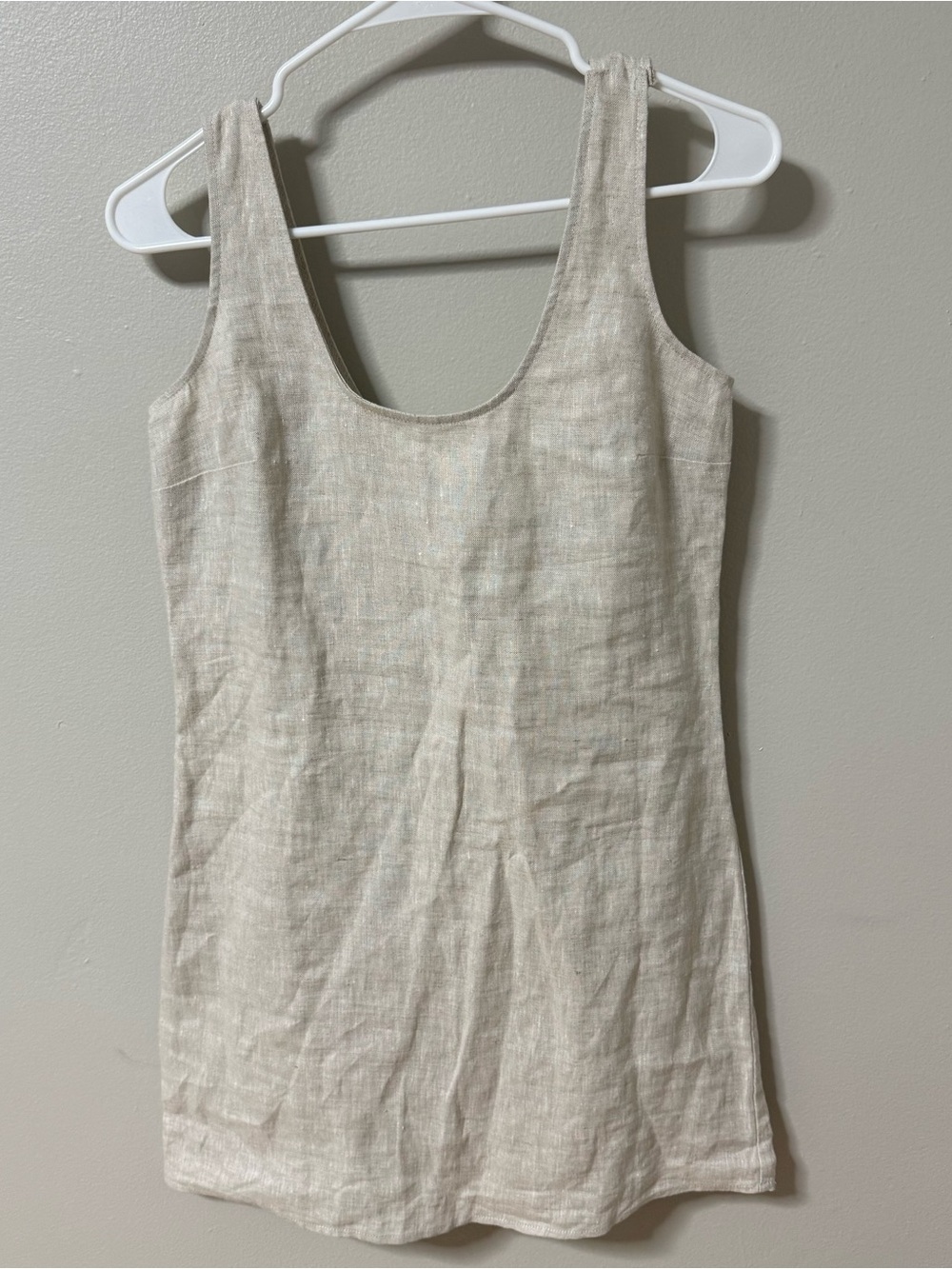 Reformation Oatmeal Linen Tank Mini Dress XS Scoop Neck Luxury Summer MINIMALIST